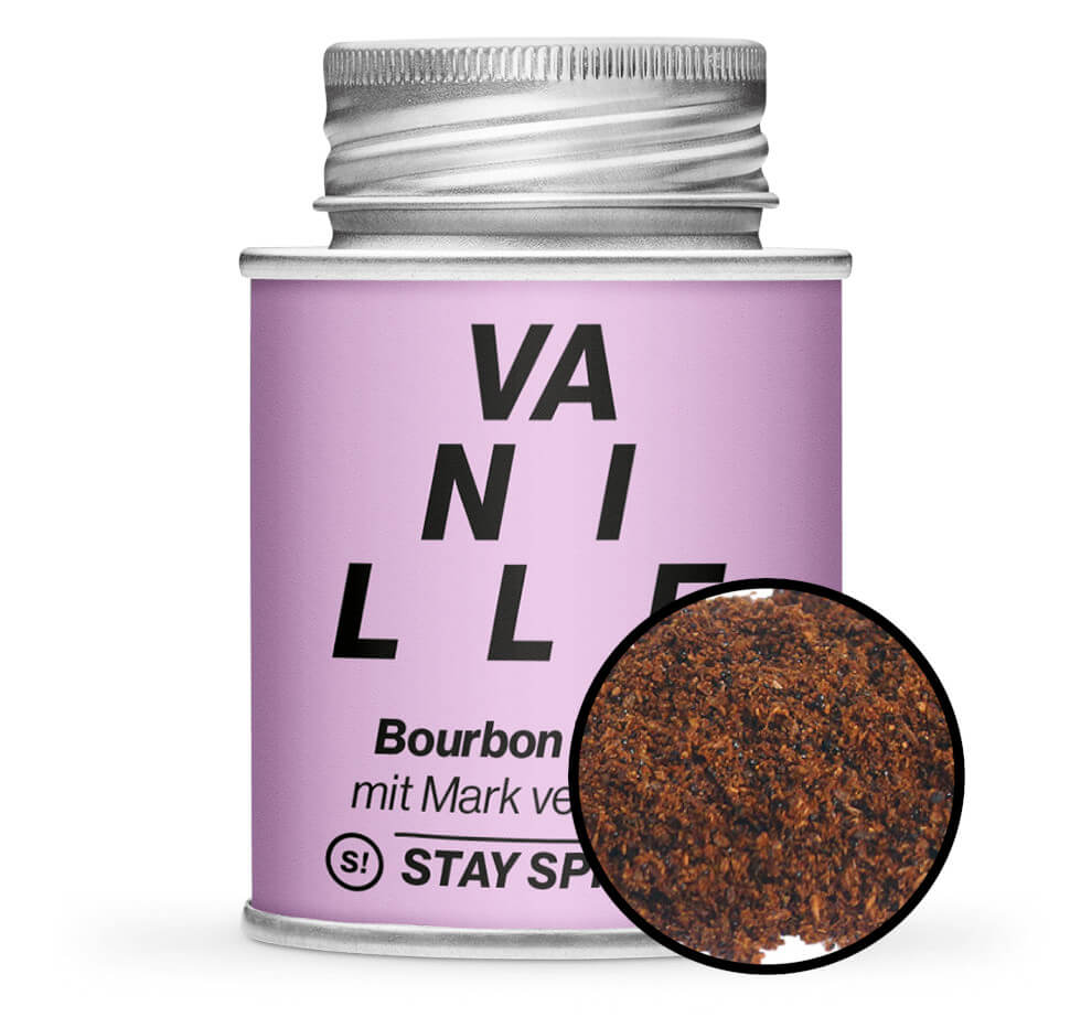 Bourbon Vanille gemahlen Madagaskar - Lila Gewürzdose mit kleiner runder Gewürz-Vorschau von STAY SPICED! bei Chefkoch-Gewürze