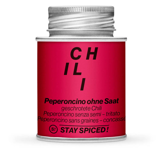 Chili & Peperoncino mild ohne Saat - Geschlossene rote Gewürzdose von STAY SPICED