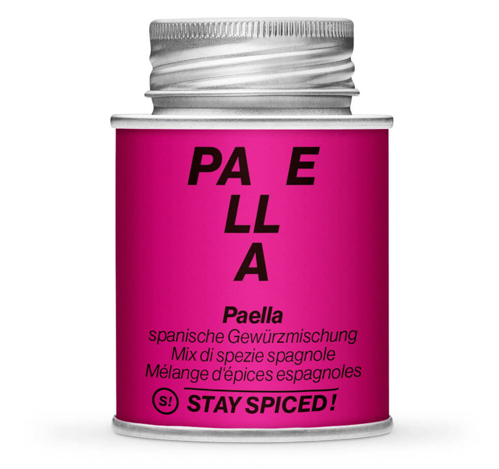 Paella Gewürzzubereitung - Geschlossene pinke Gewürzdose von STAY SPICED!