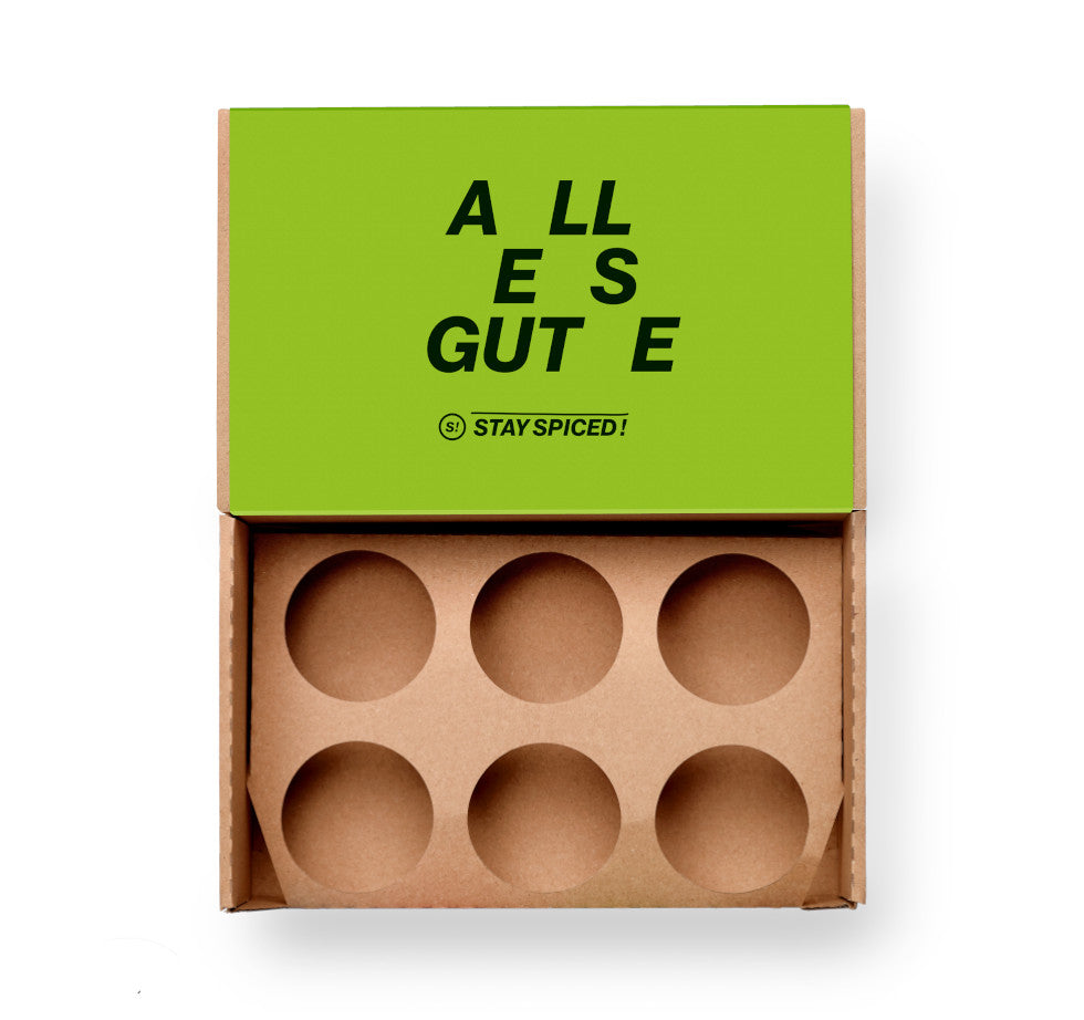Alles Gute Geschenkset für 6 Dosen von Chefkoch-Gewürze (offene Ansicht, unbestückt)