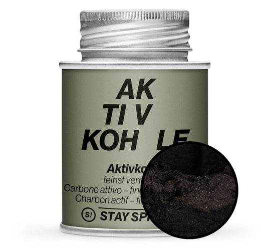 Graue Gewürzdose und Detailausschnitt mit Aktivkohle, Lebensmittelecht von STAY SPICED! bei Chefkoch-Gewürze