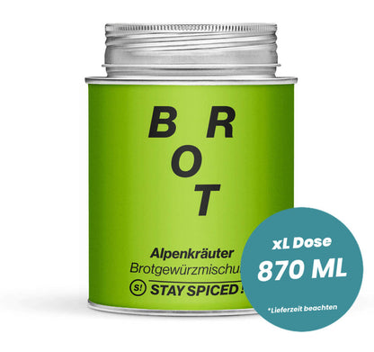 Alpenkräuter Brot Mischung in der grossen XL-Dose (870ml) von STAY SPICED!