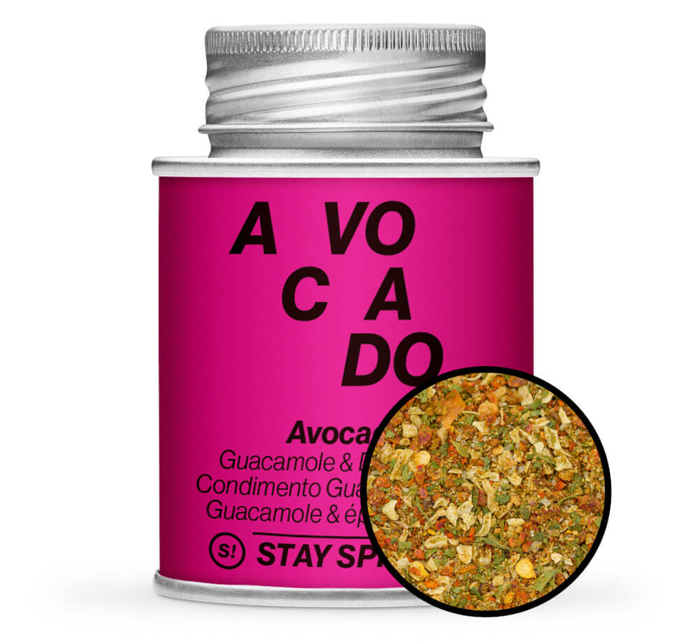 Avocado Gewürz - Detaillierte Nahaufnahme der Dose von STAY SPICED! bei Chefkoch-Gewürze