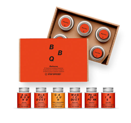 Hochwertige Barbecue Geschenkbox von STAY SPICED ! mit sechs BBQ-Rubs für authentisches Outdoor Cooking