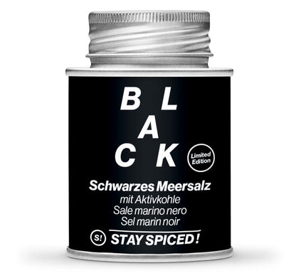 Black Friday schwarzes Meersalz - Geschlossene schwarze Gewürzdose von STAY SPICED