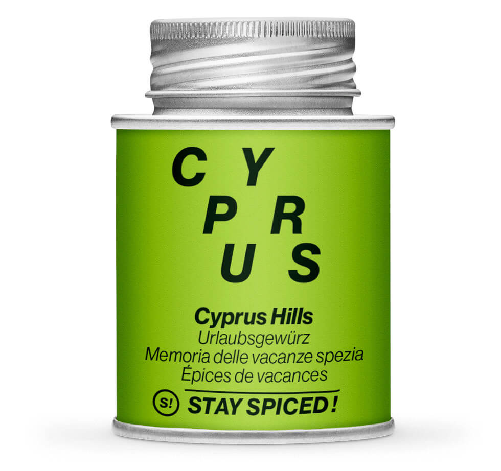 Cyprus Hills Urlaubsgewürz - Geschlossene hellgrüne Gewürzdose von STAY SPICED