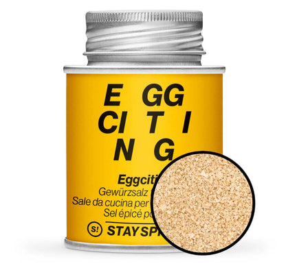 Eggciting Gewürzsalz - Gelbe Gewürzdose mit kleiner runder Gewürz-Vorschau von STAY SPICED ! bei Chefkoch-Gewürze