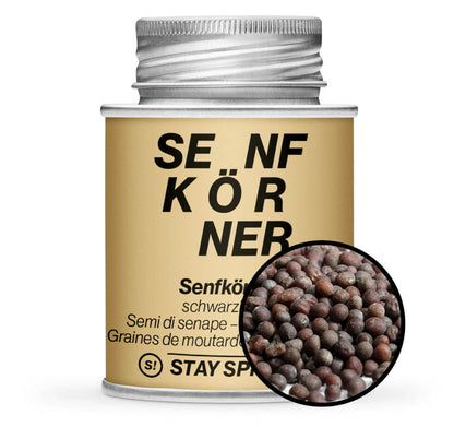Senfkörner schwarzbraun ganz - hellbraune Gewürzdose mit Gewürz-Vorschau von STAY SPICED! bei Chefkoch-Gewürze