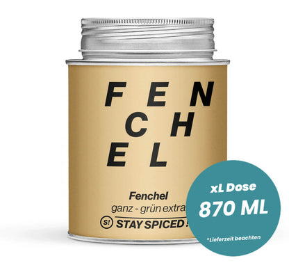 Grosse hellbraune XL-Dose mit Fenchel grün ganz von STAY SPICED! bei Chefkoch-Gewürze
