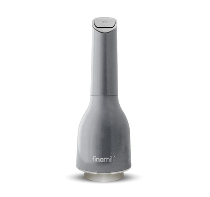Elegantes und puristisches Design der batteriebetriebenen FinaMill Gewürzmühle in der Farbe Stein-Grau