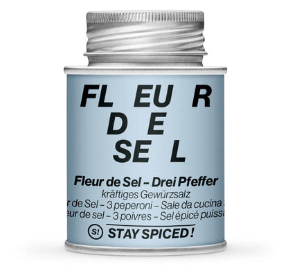 Fleur de Sel Drei Pfeffer - Geschlossene hellblaue Gewürzdose von STAY SPICED