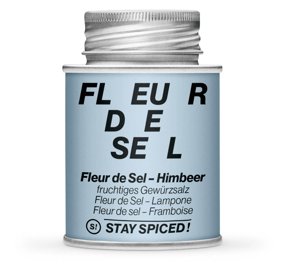 Fleur de Sel Himbeer - Geschlossene hellblaue Gewürzdose von STAY SPICED
