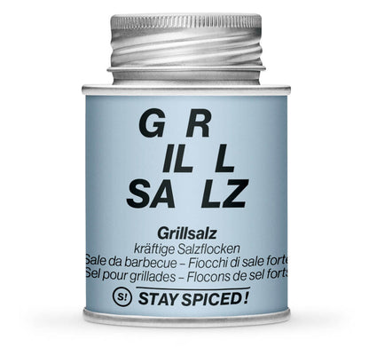 Grillsalz kräftige Salzflocken - Geschlossene hellblaue Gewürzdose von STAY SPICED