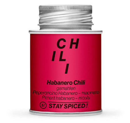 Habanero Chili orange gemahlen - Geschlossene rote Gewürzdose von STAY SPICED !