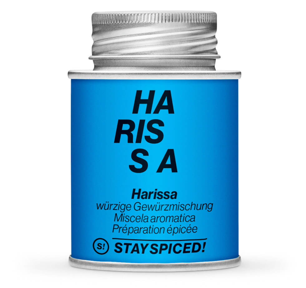 Harissa würzige Gewürzmischung - Geschlossene blaue Gewürzdose von STAY SPICED