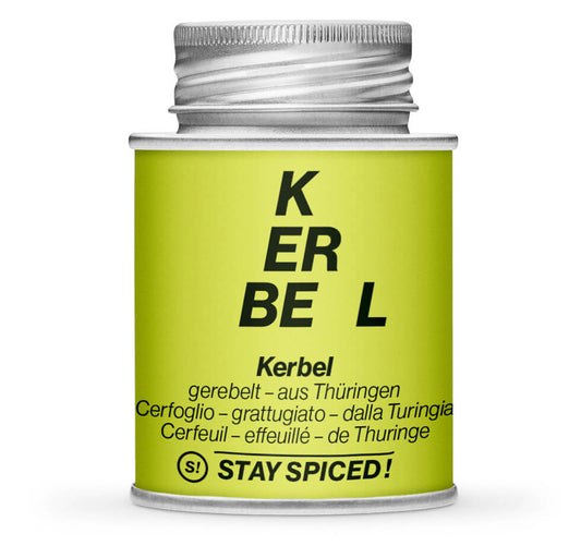 Hellgrüne Gewürzdose mit Kerbel gerebelt von STAY SPICED! bei Chefkoch-Gewürze