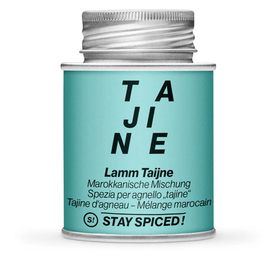 Lammgewürz Tajine - Geschlossene hellblaue Gewürzdose von STAY SPICED