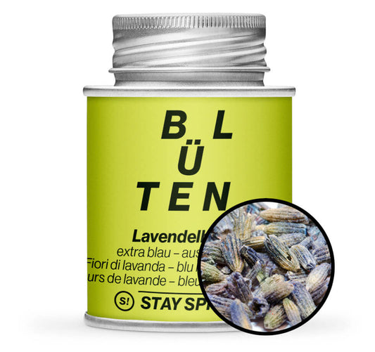 Lavendelblüten extra blau - Hellgrüne Gewürzdose mit kleiner runder Gewürz-Vorschau von STAY SPICED ! bei Chefkoch-Gewürze