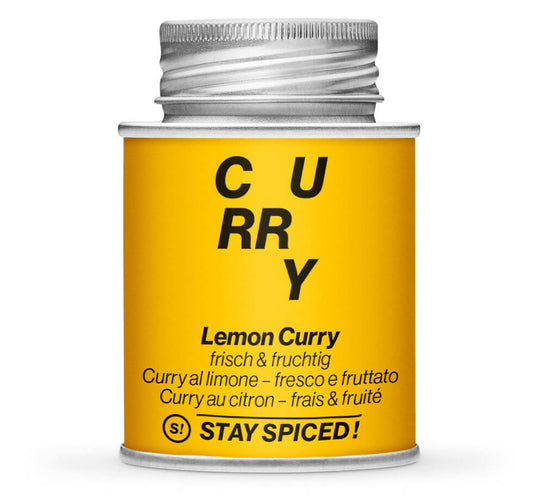 Lemon Curry, zitroniger Curry - Geschlossene Gelb Gewürzdose von STAY SPICED!