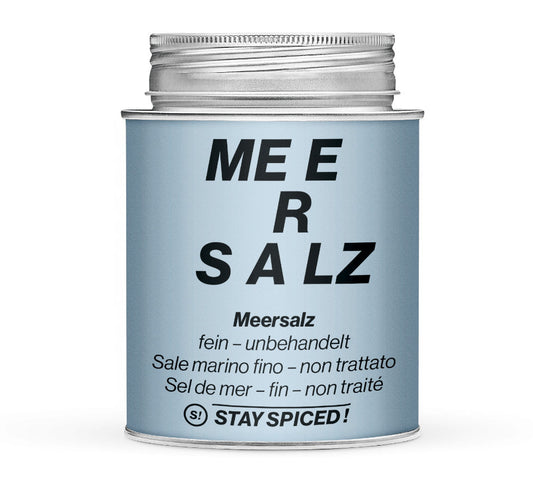 Meersalz fein unbehandelt - Geschlossene hellblaue Gewürzdose von STAY SPICED
