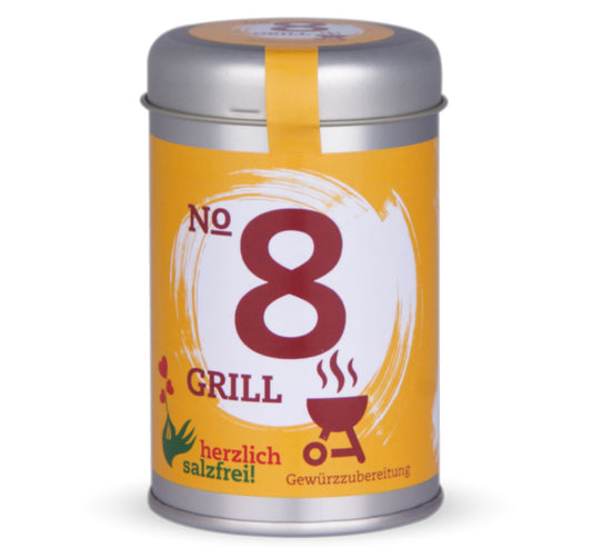 Nr. 8 Grill herzlich salzfrei - Geschlossene orange Gewürzdose von Chefkoch-Gewürze