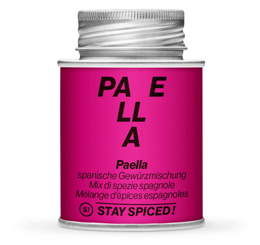 Paella Gewürzzubereitung - Geschlossene pinke Gewürzdose von STAY SPICED!