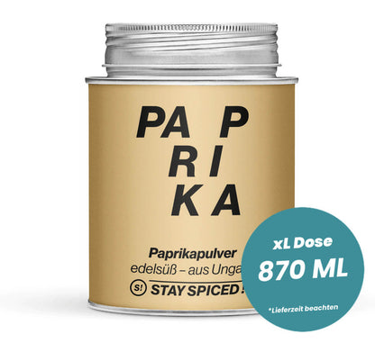 Paprika edelsüss original ungarisch in der grossen XL-Dose (870ml) von STAY SPICED!