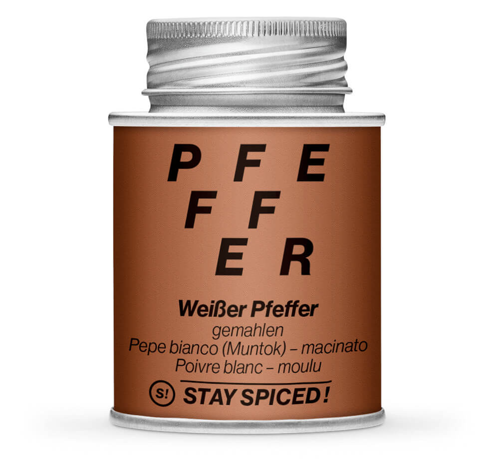 Weisser Pfeffer gemahlen Muntok - Geschlossene braune Gewürzdose von STAY SPICED !
