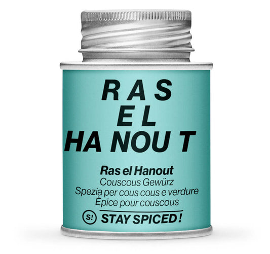 Ras el Hanout - Geschlossene hellblaue Gewürzdose von STAY SPICED