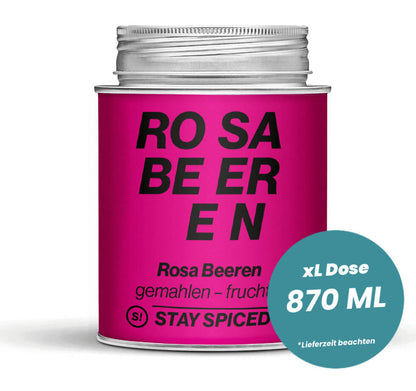 Rosa Beeren gemahlen in der grossen XL-Dose (870ml) von STAY SPICED !