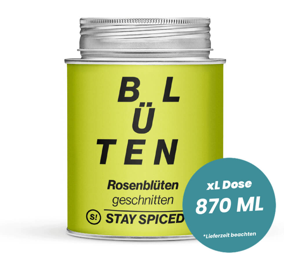 Rosenblüten geschnitten in der grossen XL-Dose (870ml) von STAY SPICED!