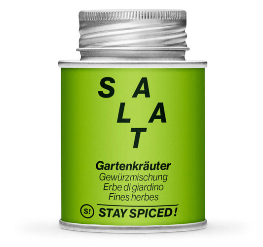 Salat Gartenkräuter Mix salzfrei - Geschlossene hellgrüne Gewürzdose von STAY SPICED!