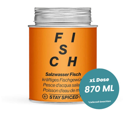 Salzwasser Fisch, kräftiges Fischgewürz in der grossen XL-Dose (870ml) von STAY SPICED!