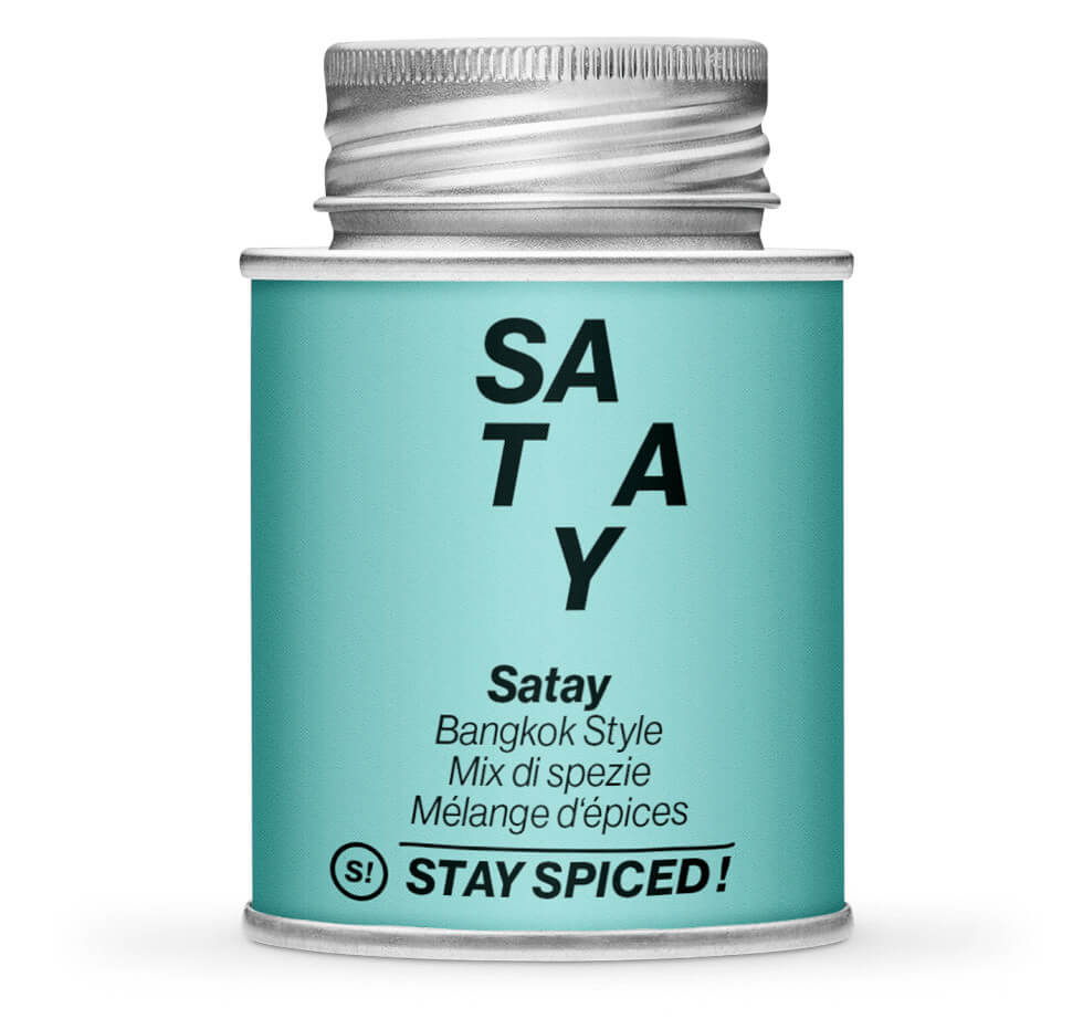 Satay Bangkok Style - Geschlossene hellblaue Gewürzdose von STAY SPICED!