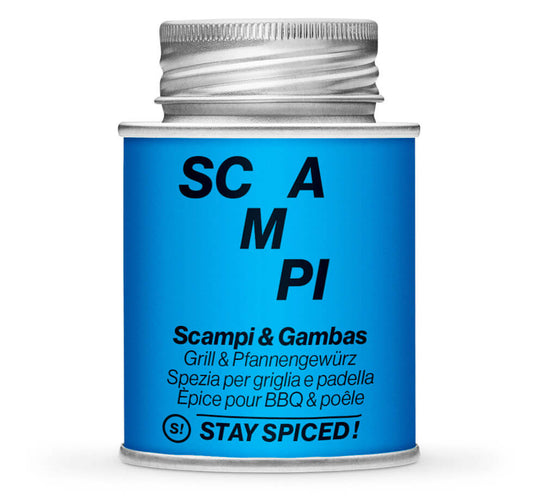 Scampi & Gambas, Grill & Pfannengewürz - Geschlossene blaue Gewürzdose von STAY SPICED!