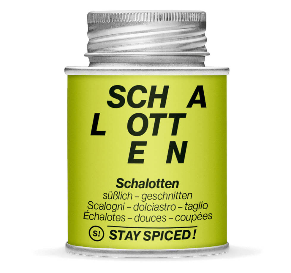 Schalotten geschnitten, 2-3 mm - Geschlossene Hellgrün Gewürzdose von STAY SPICED