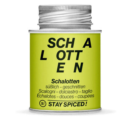 Schalotten geschnitten, 2-3 mm - Geschlossene Hellgrün Gewürzdose von STAY SPICED