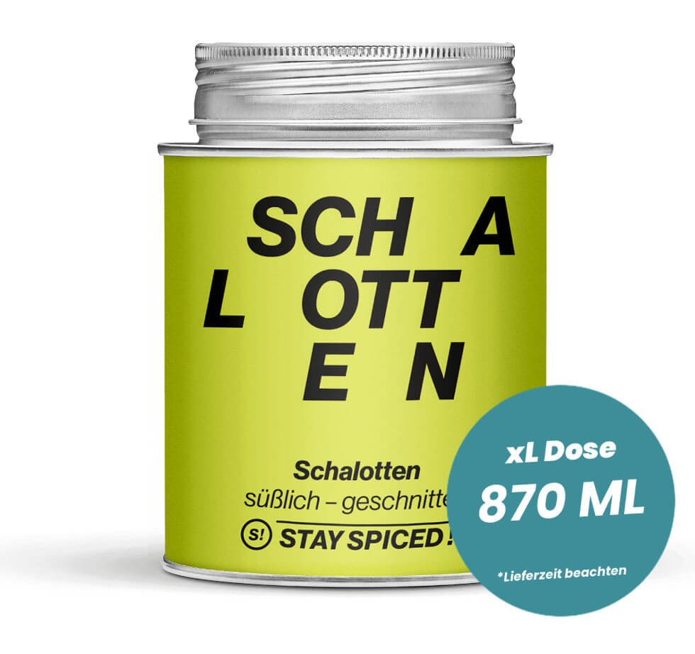 Schalotten geschnitten, 2-3 mm in der grossen XL-Dose (870ml) von STAY SPICED!