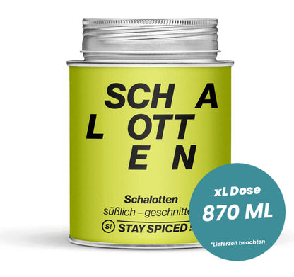 Schalotten geschnitten, 2-3 mm in der grossen XL-Dose (870ml) von STAY SPICED!