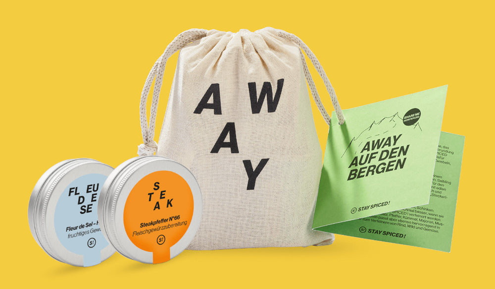 Personalisierte STAY SPICED ! Stoffbeutel und kleine Give-aways mit Gewürzdosen als Werbegeschenke für Messen und Firmenevents