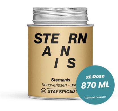 Sternanis ganz, gesiebt und handverlesen – Vietnam in der grossen XL-Dose (870ml) von STAY SPICED!