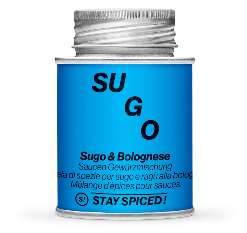 Sugo und Bolognese Gewürz - Geschlossene hellblaue Gewürzdose von STAY SPICED!