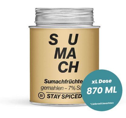 Sumachfrüchte - Sumach Türkisch - 7% Salz in der grossen XL-Dose (870ml) von STAY SPICED!