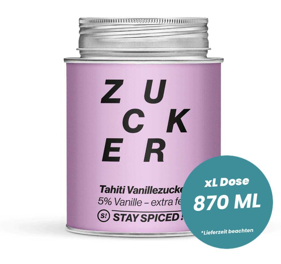 Vanillezucker 5% Tahiti Vanille in der grossen XL-Dose (870ml) von STAY SPICED!