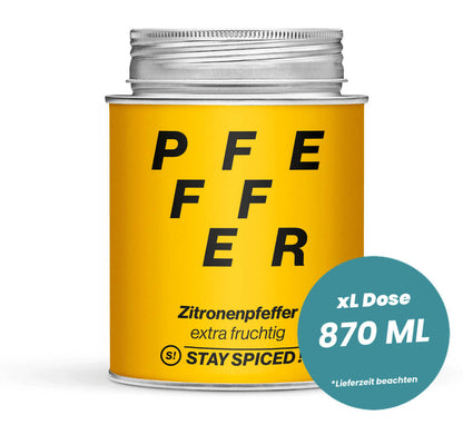 Zitronenpfeffer extra fruchtig in der grossen XL-Dose (870ml) von STAY SPICED !
